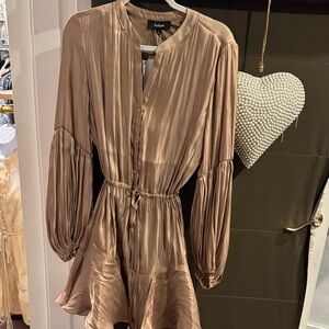 Women's Long Sleeve Satin Dress - Elegant Brown